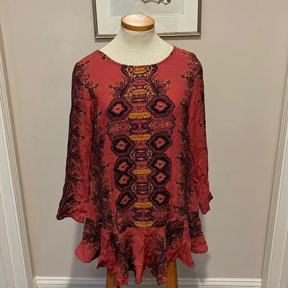 Free People - Open Back Tunic Dress With Pockets - Red - Size Large - Picture 2 of 9